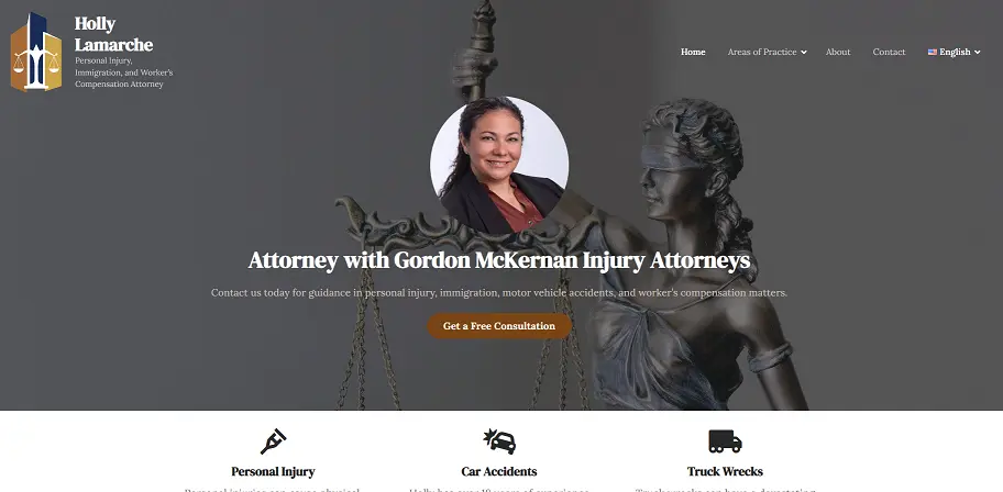 Screenshot of Holly Lamarche's website. An attorney in Lafayette Louisiana.